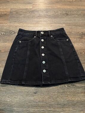 American Eagle Outfitters Black Button-Front A-Line Denim MiniSkirt